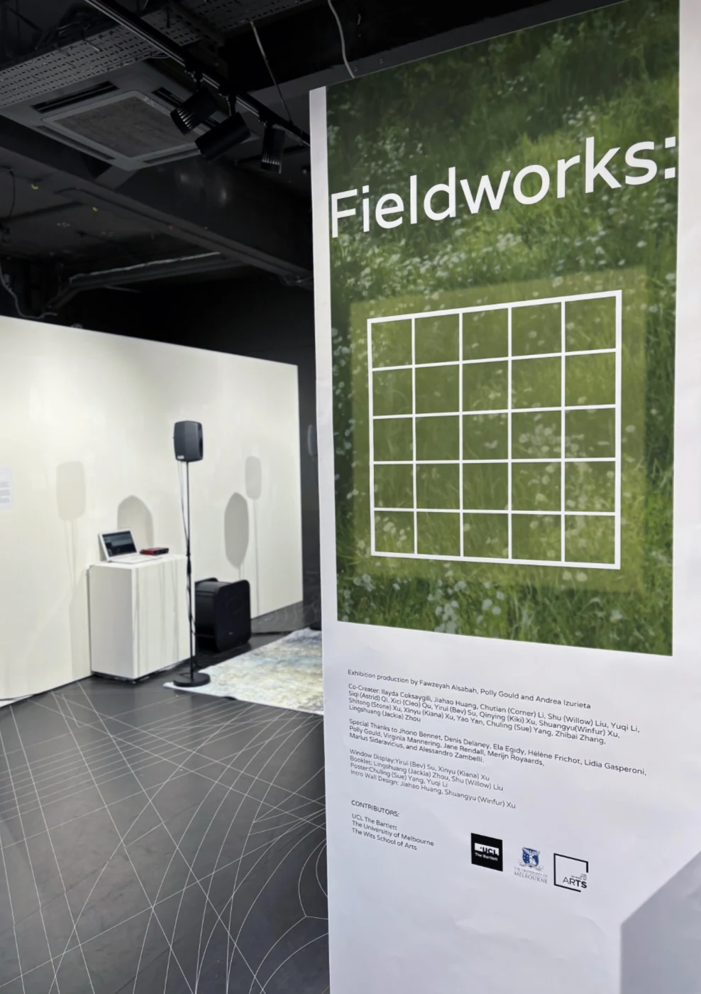 Fieldworks exhibition panel in the gallery